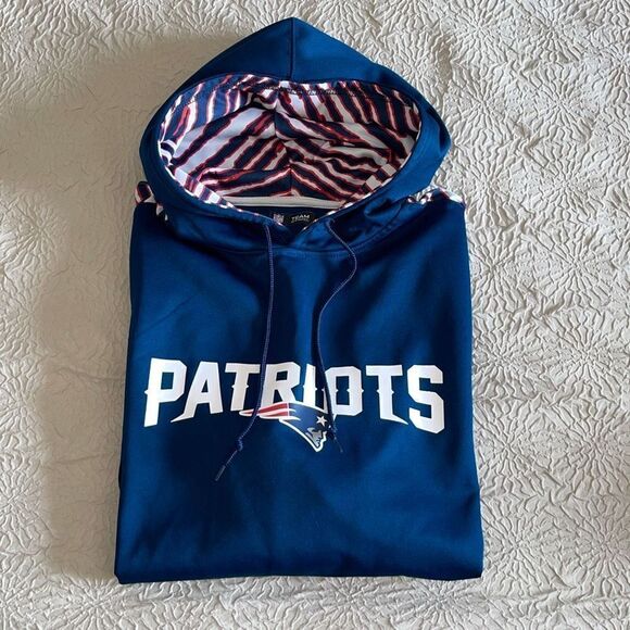 NFL Team Apparel Unisex Hoodie Sweatshirt Patriots Zubaz Pullover Navy Blue Size - Picture 2 of 11